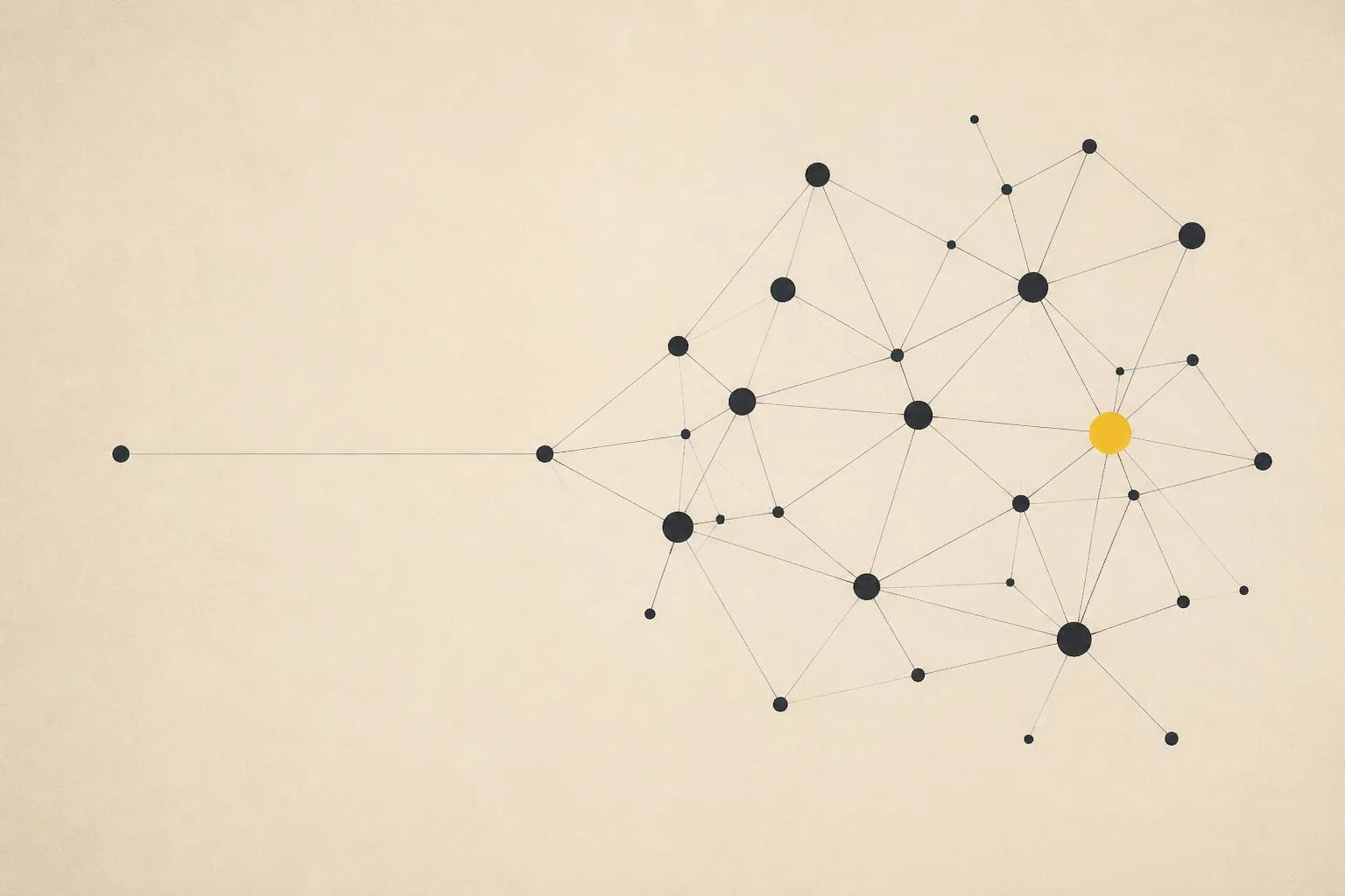 Abstract artwork of a single dot expanding into a connected constellation